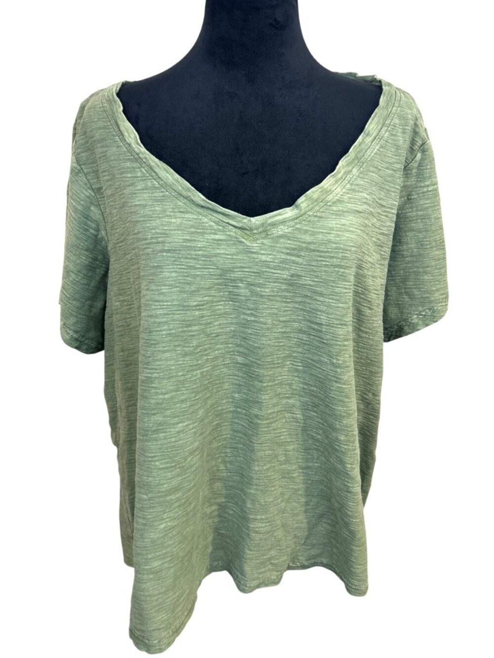 Pilcro Anthropologie Women's 3X Green V-Neck Slub Knit Tunic Shirt Minimalist